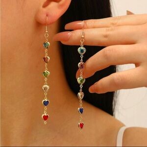 Gold-Tone Multi-Color Heart shaped Drop‎ Earrings